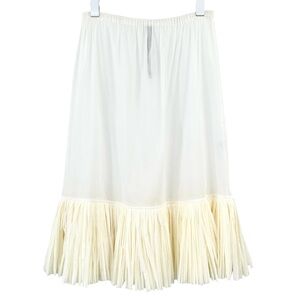 Sara Lanzi RARE White Paper Straw Fringe Trim Semi Sheer Cotton Midi Skirt sz M